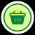 A green icon of a shopping cart within a green circle