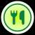 A green icon of a fork next to a knife surrounded within a green circle