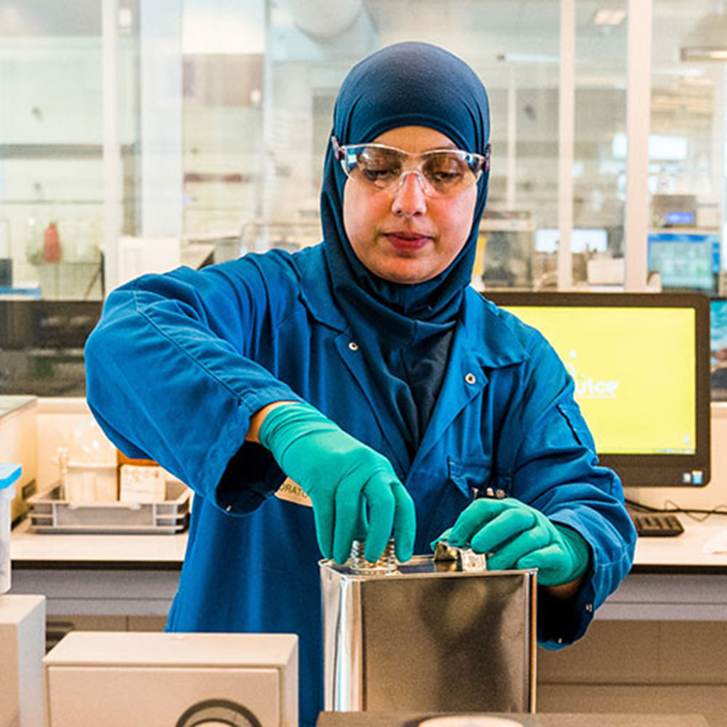 A lab technician monitors the production process at Rotterdam refinery